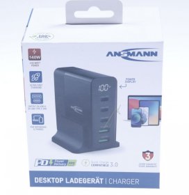 Ansmann Charger For Mobile Phone - Dc5140pd Gan Desktop Charger 140w 3x Usb-c 2x Usb-a Pd Qc Pps With Display